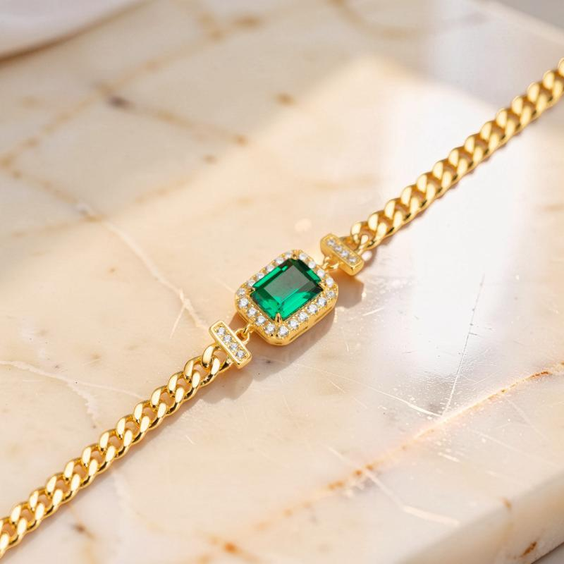 Bracelet Émeraude – Diadème Royal, Argent Plaqué Or