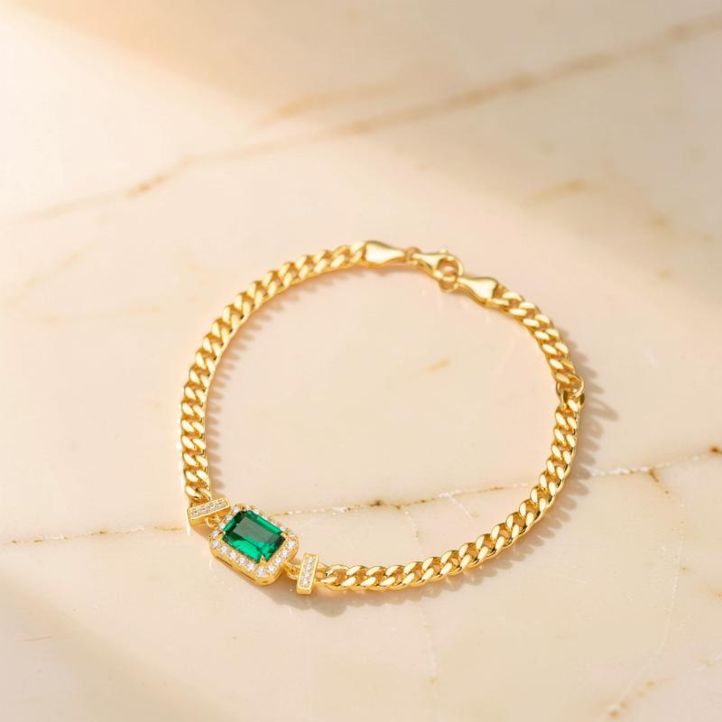 Bracelet Émeraude – Diadème Royal, Argent Plaqué Or