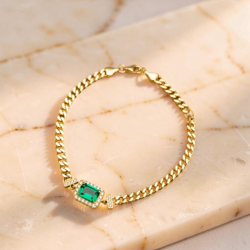 Bracelet Émeraude – Diadème Royal, Argent Plaqué Or