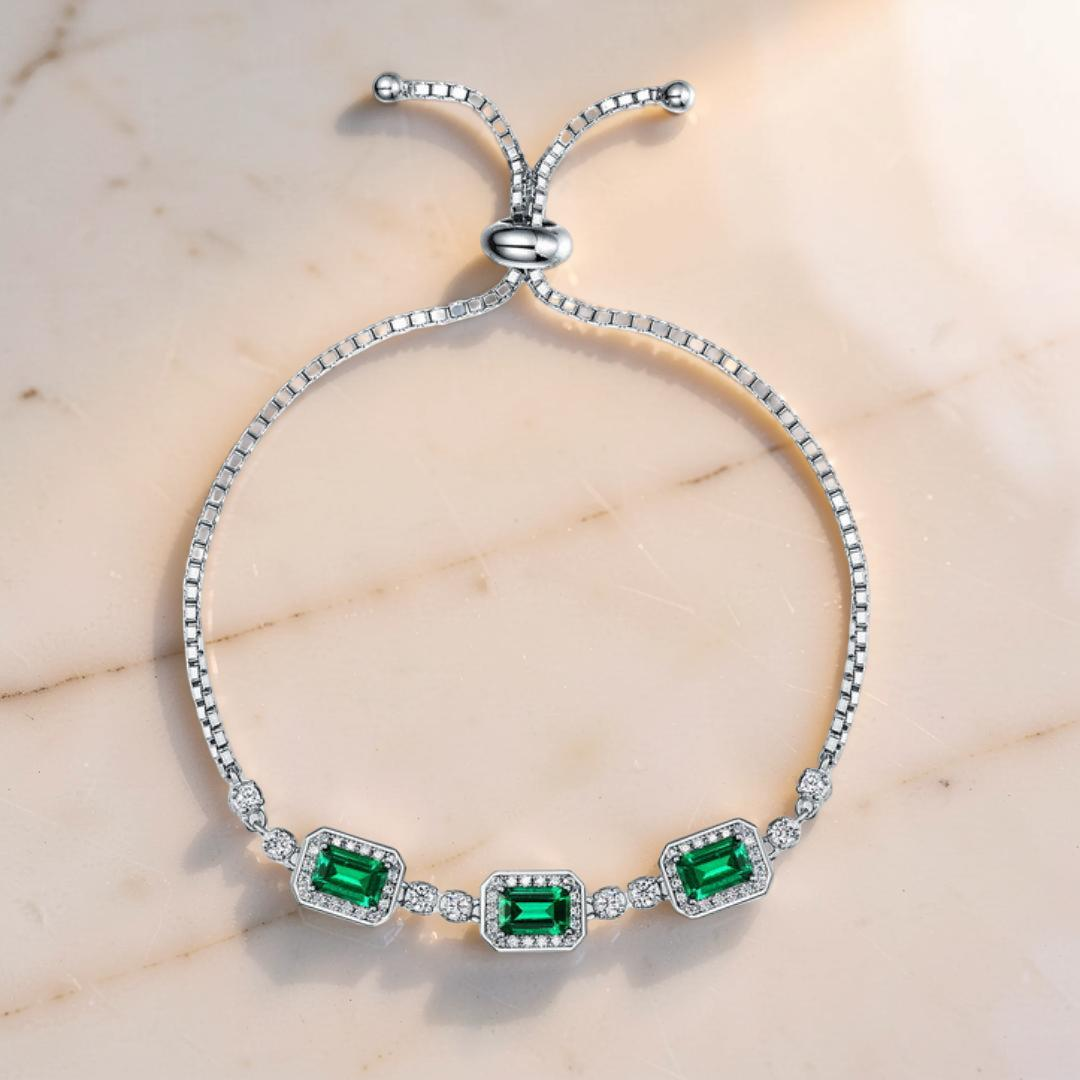 Bracelet Émeraude – Jardin Secret, Argent Plaqué Platine