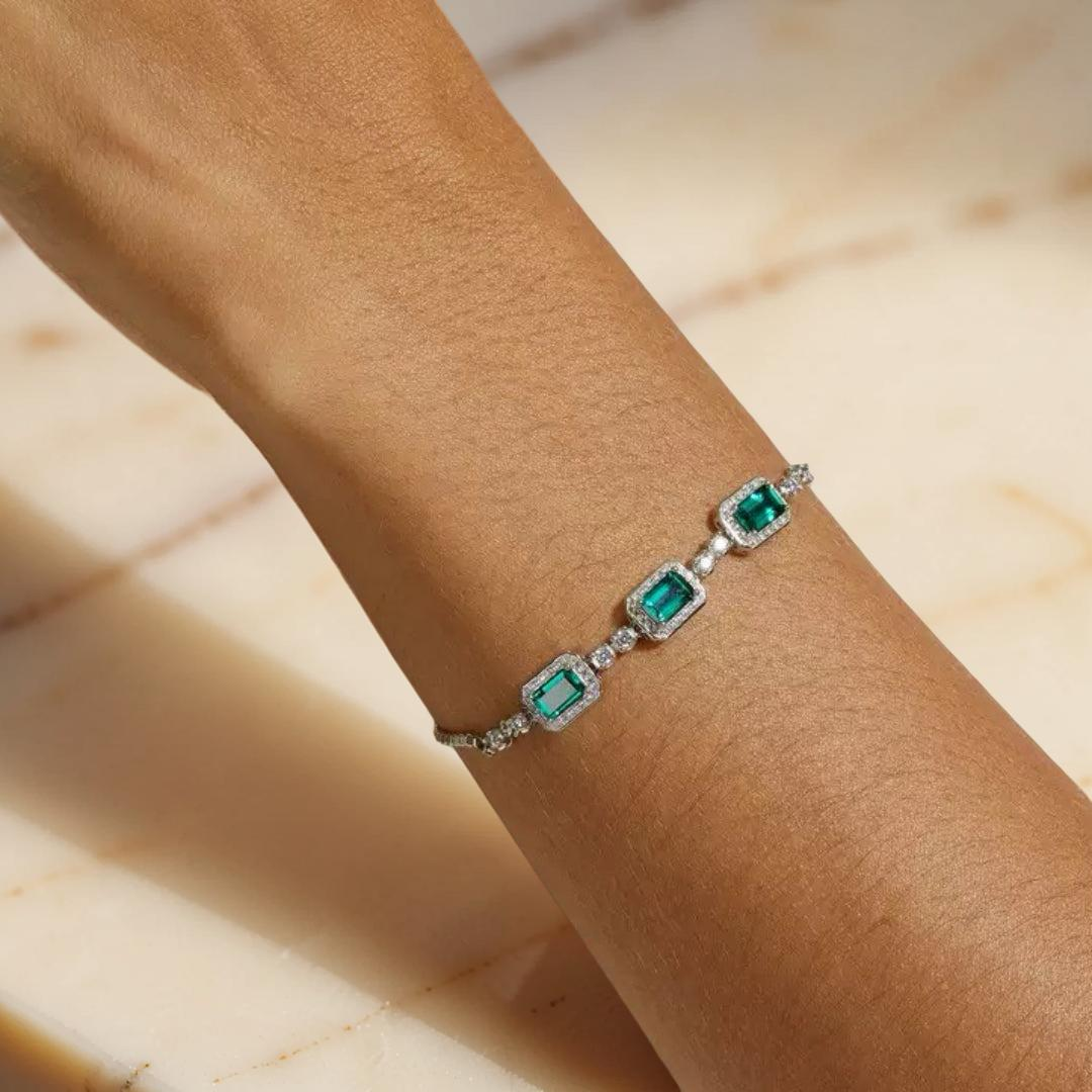 Bracelet Émeraude – Jardin Secret, Argent Plaqué Platine