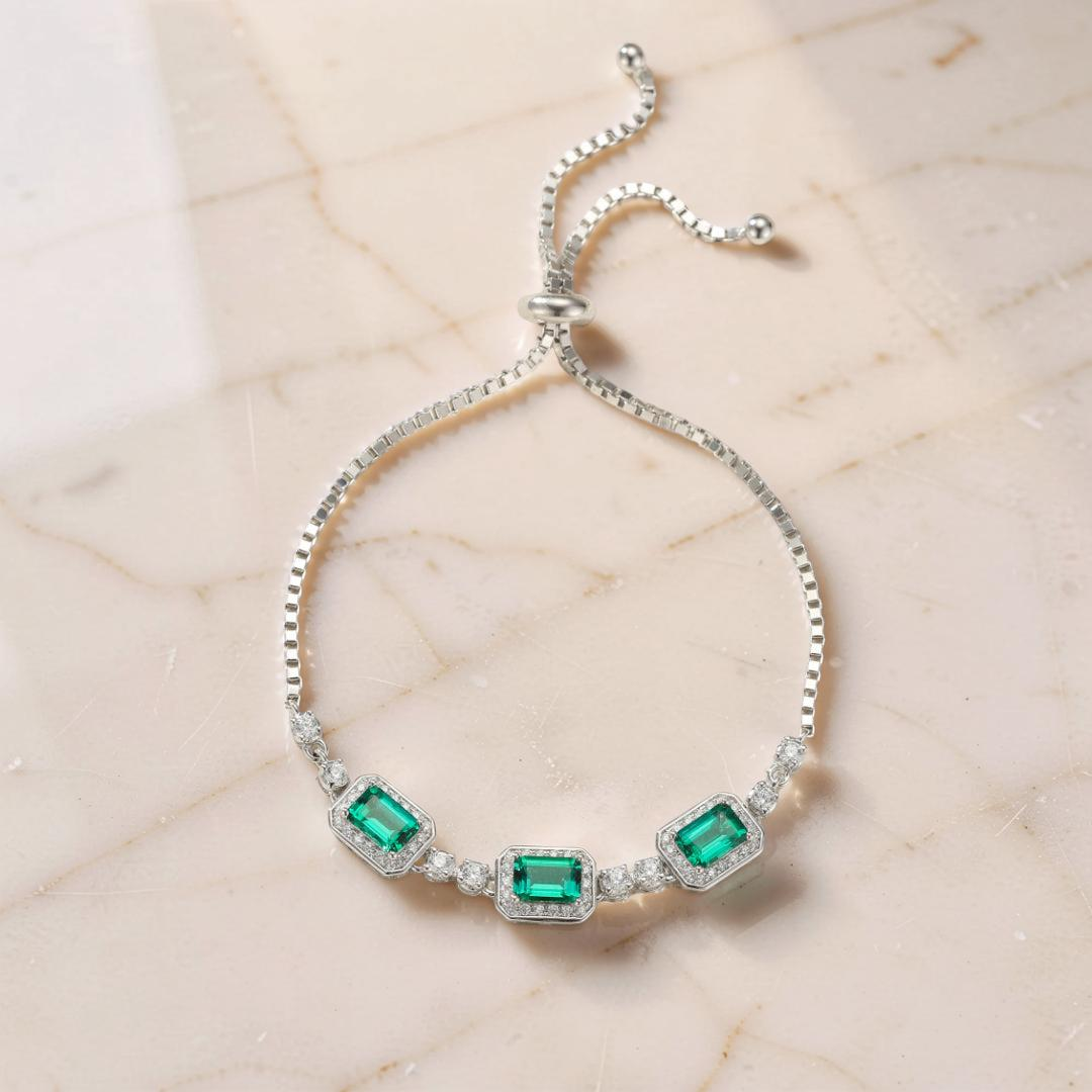Bracelet Émeraude – Jardin Secret, Argent Plaqué Platine