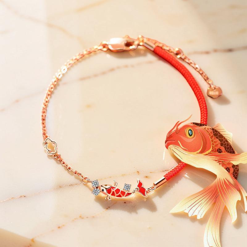 Bracelet Fil Rouge avec Carpe Koï – Chance, Argent 925