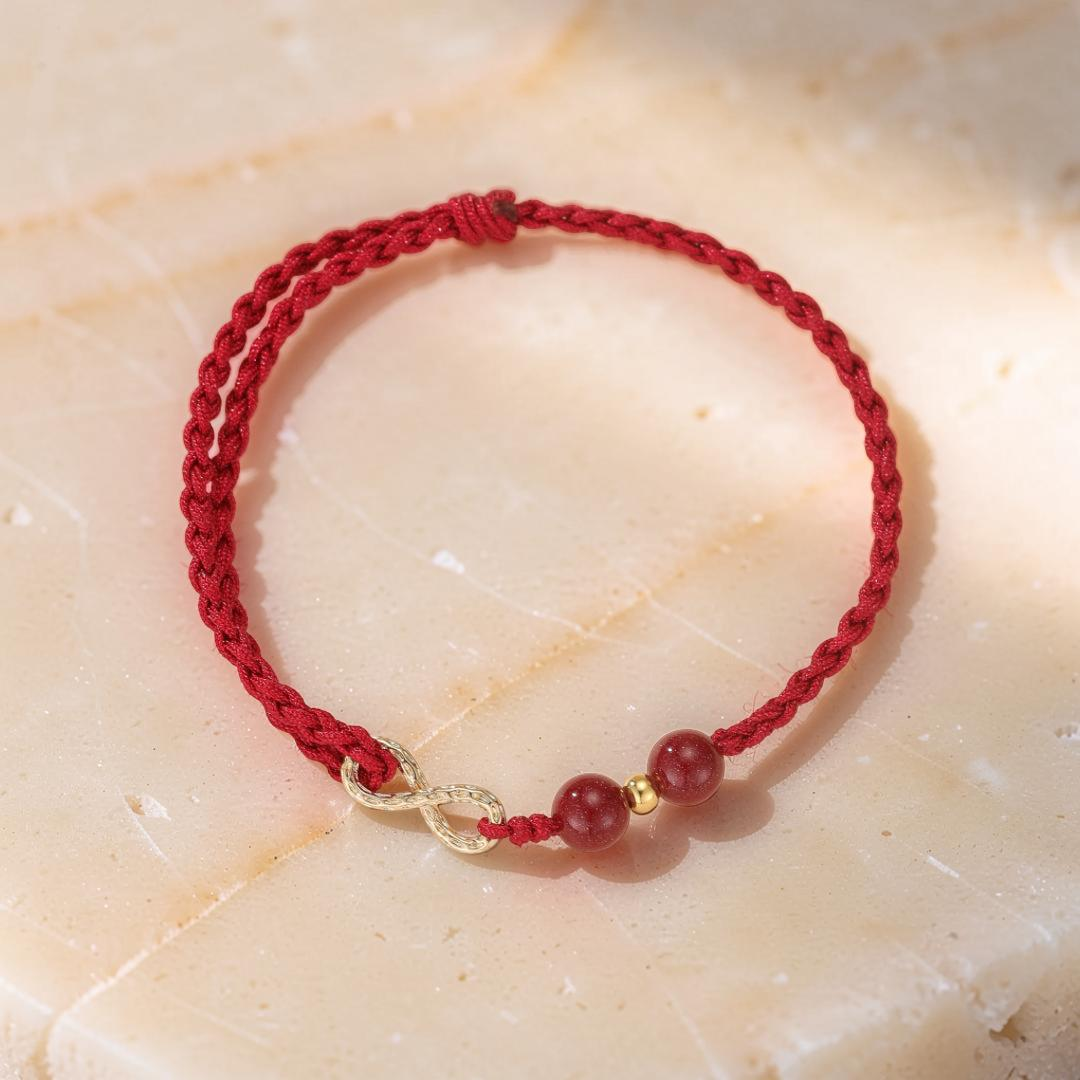 Bracelet Fil Rouge – Bonheur Infini, Plaqué Or