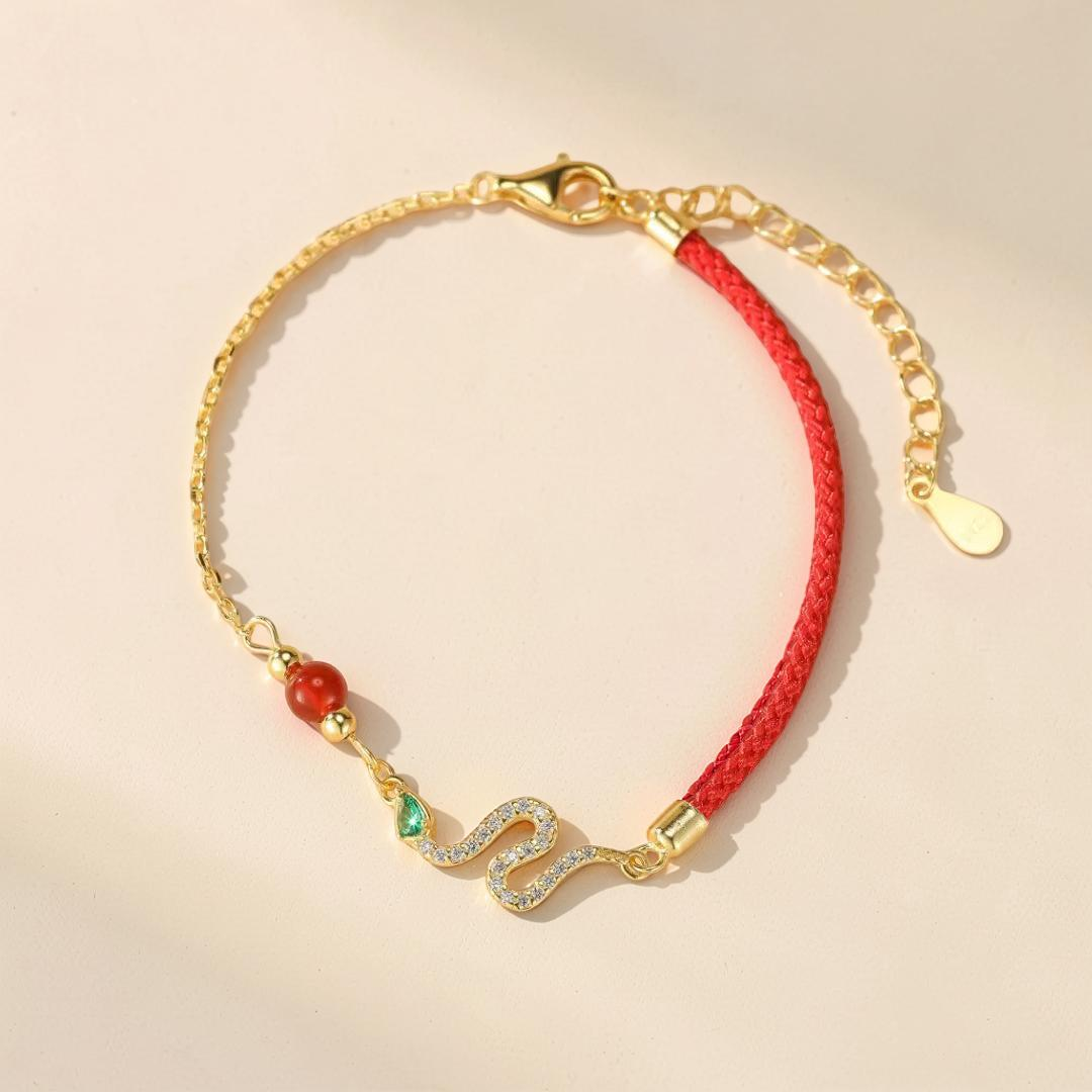 Bracelet Fil Rouge Serpent – Force Mystique, Argent Plaqué Or