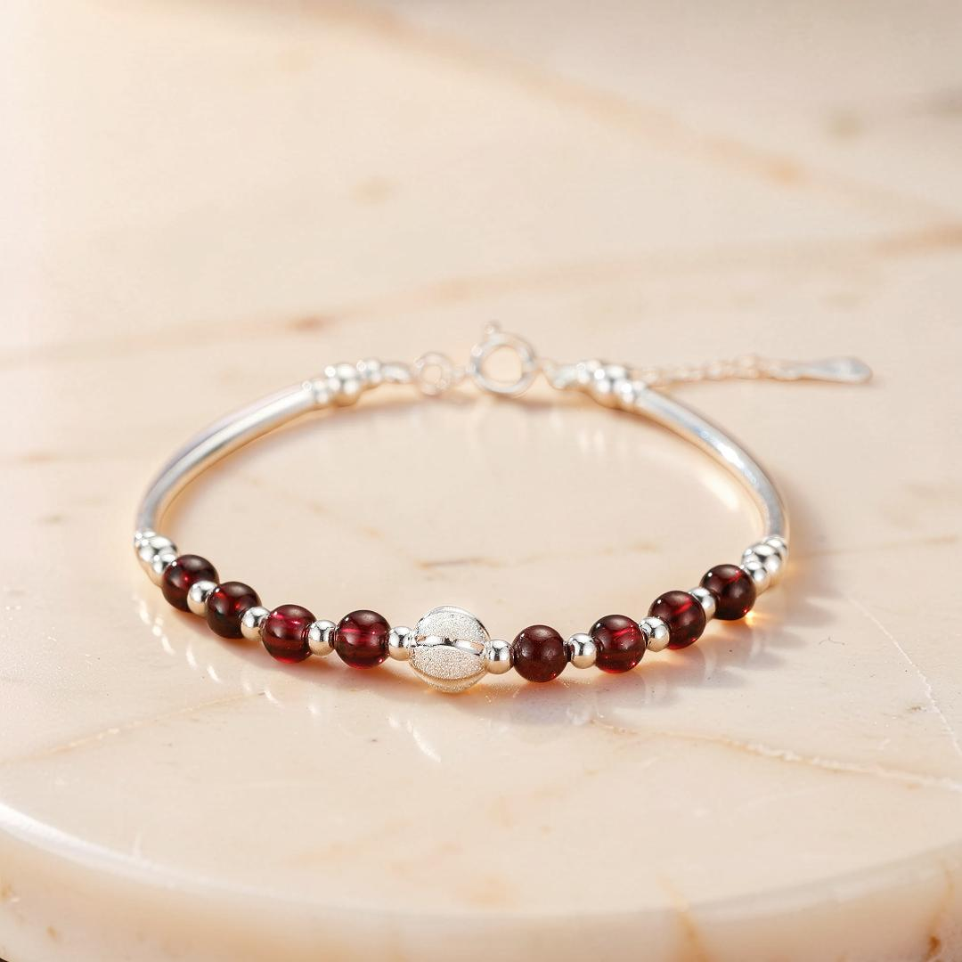 Bracelet Grenat – Épure Protectrice, Argent