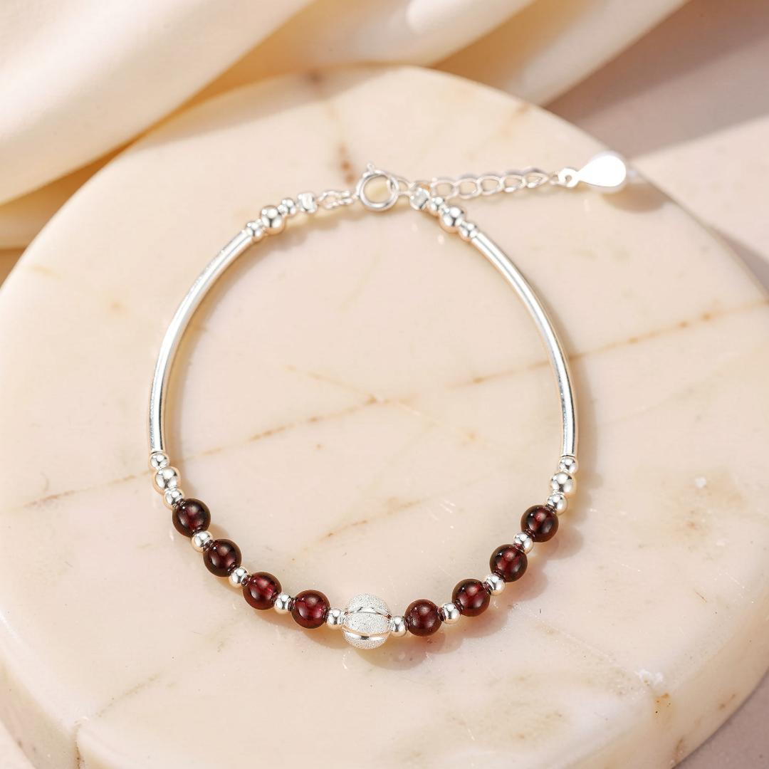 Bracelet Grenat – Épure Protectrice, Argent