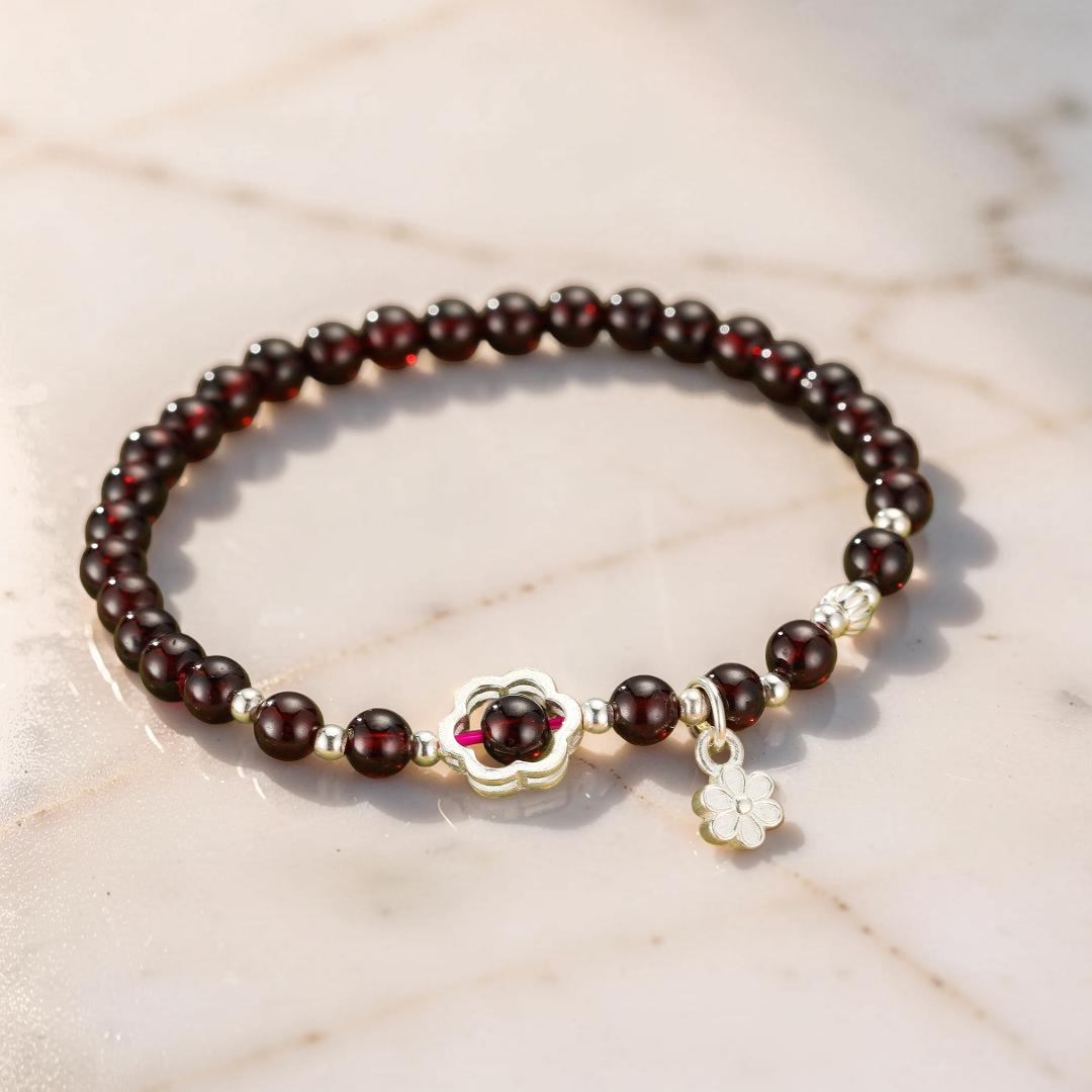 Bracelet Grenat – Fleur d’Harmonie, Argent