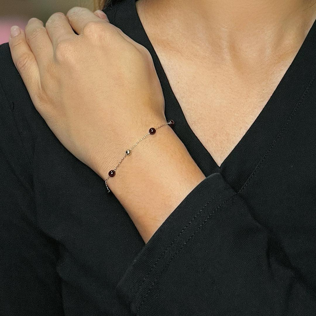Bracelet Grenat – Perles Célestes, Argent