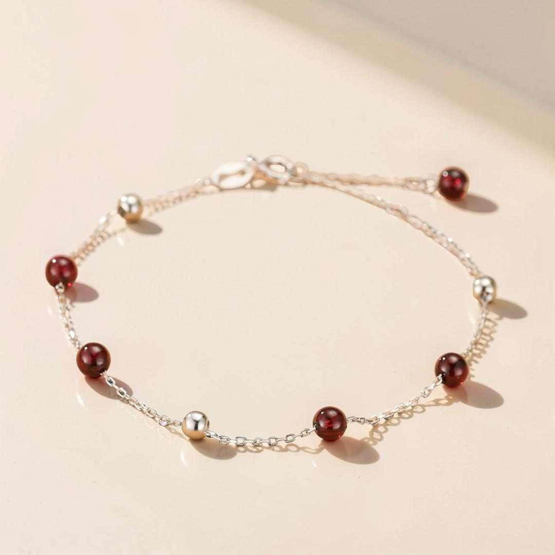 Bracelet Grenat – Perles Célestes, Argent
