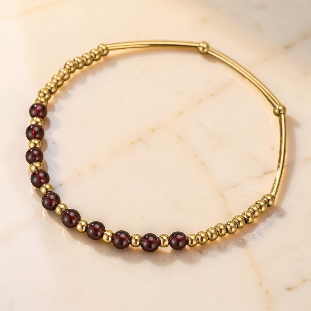 Bracelet Grenat – Rayonnement Solaire, Plaqué Or 18K