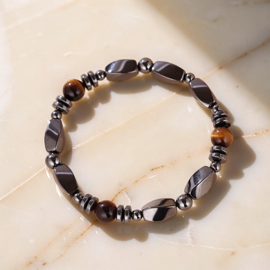 Bracelet Homme Hématite et Œil de Tigre – Force Sauvage