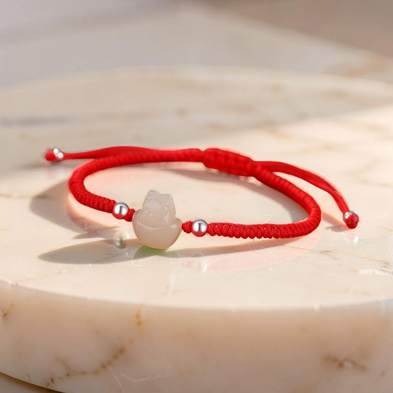 Bracelet Jade – Bébé Dragon, Fil Rouge