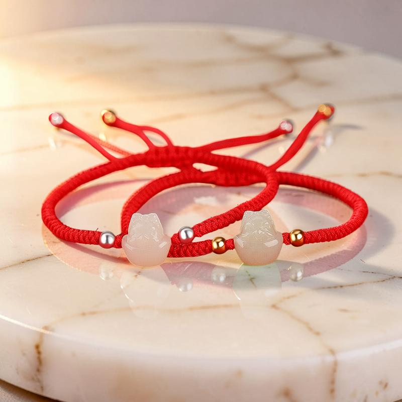 Bracelet Jade – Bébé Dragon, Fil Rouge