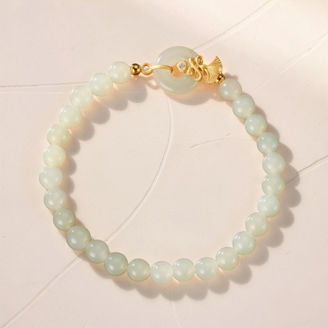 Bracelet Jade Blanc – Grâce d'Œillet, Argent Plaqué Or