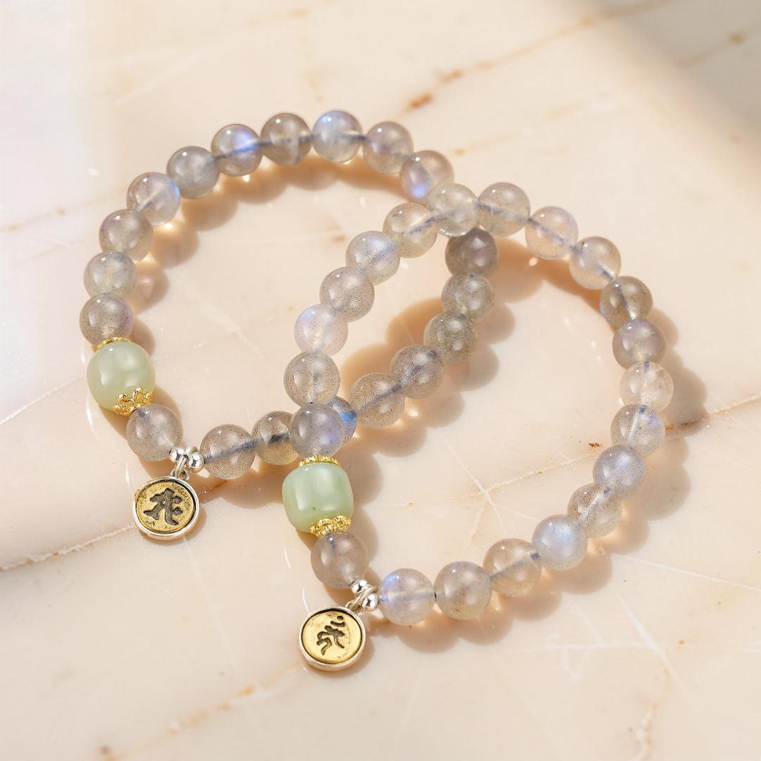 Bracelet Jade et Labradorite Cheval/Coq – Protection Céleste