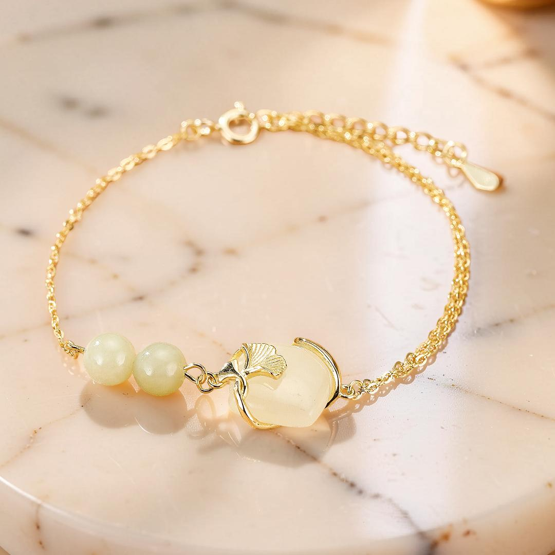 Bracelet Jade – Éveil du Cœur, Argent Plaqué Or