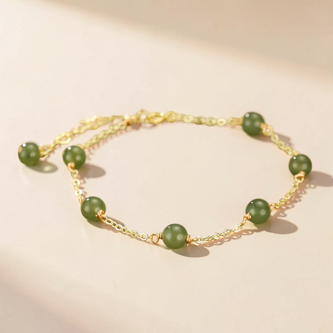 Bracelet Jade – Harmonie Dorée, Argent Plaqué Or 14K
