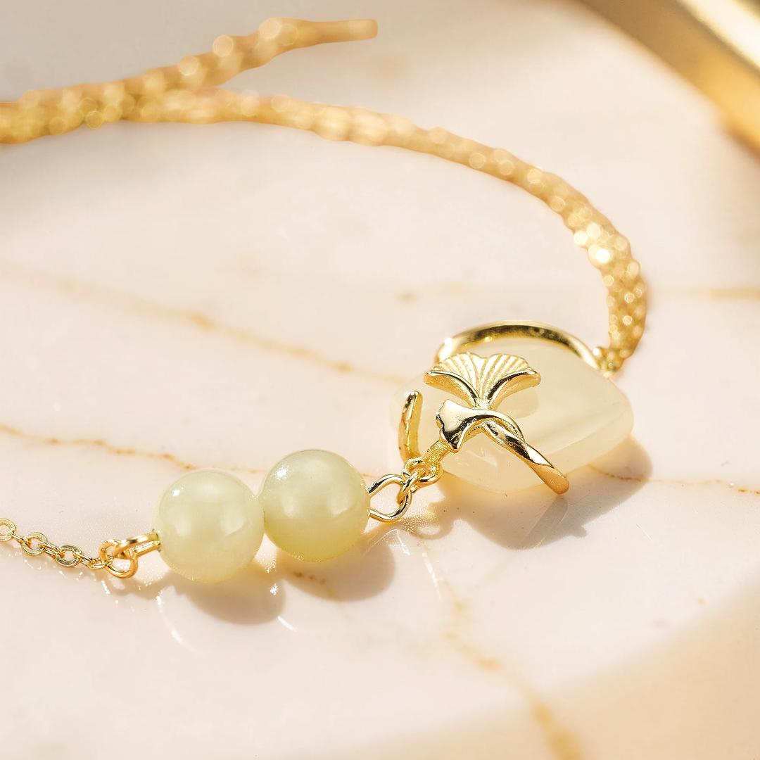 Bracelet Jade – Éveil du Cœur, Argent Plaqué Or