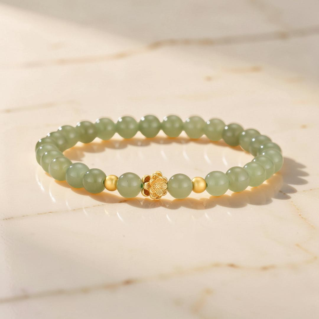 Bracelet Jade Lotus – Réussite, Plaqué Or