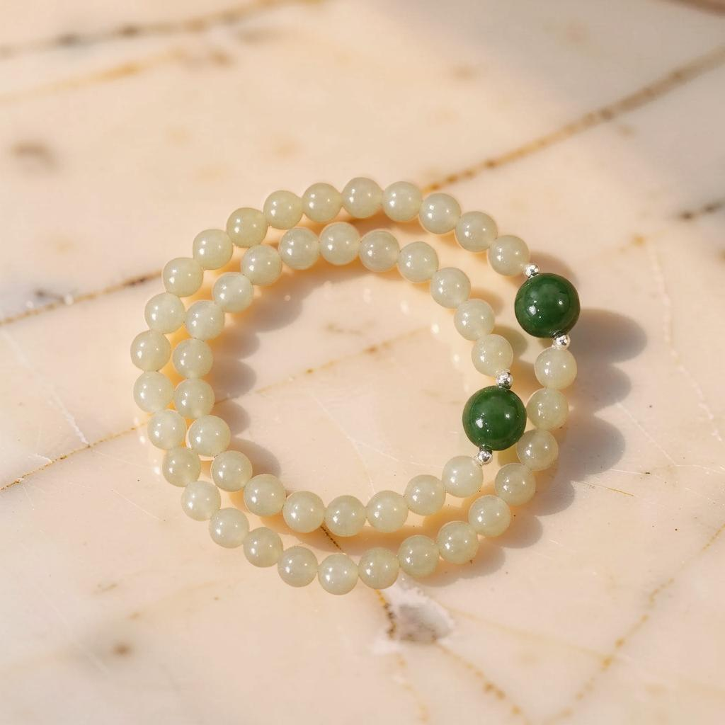 Bracelet Jade Néphrite – Douce Connexion, Argent