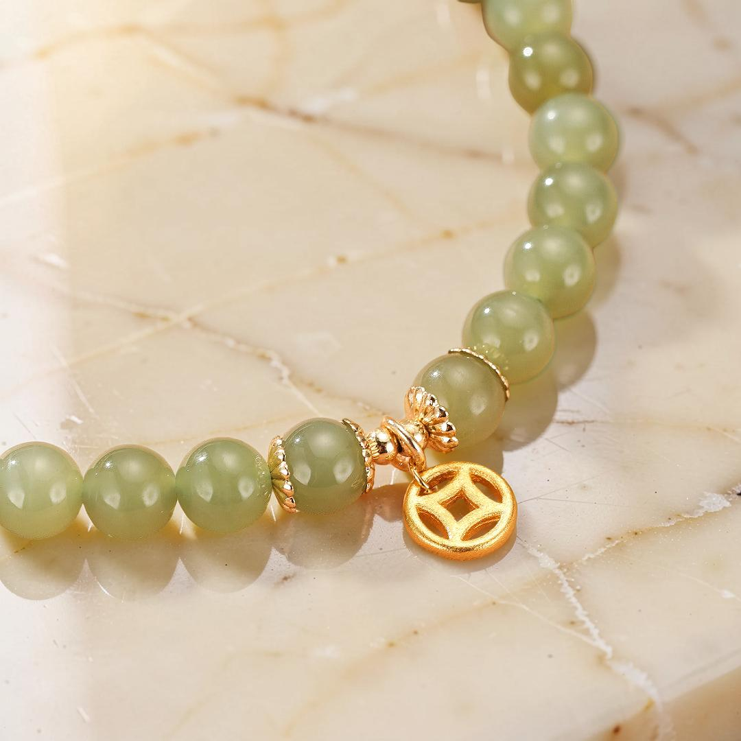 Bracelet Jade – Paix Intérieure, Argent Plaqué Or 14K