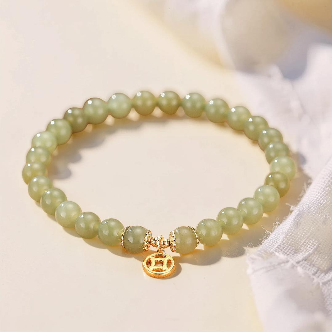 Bracelet Jade – Paix Intérieure, Argent Plaqué Or 14K