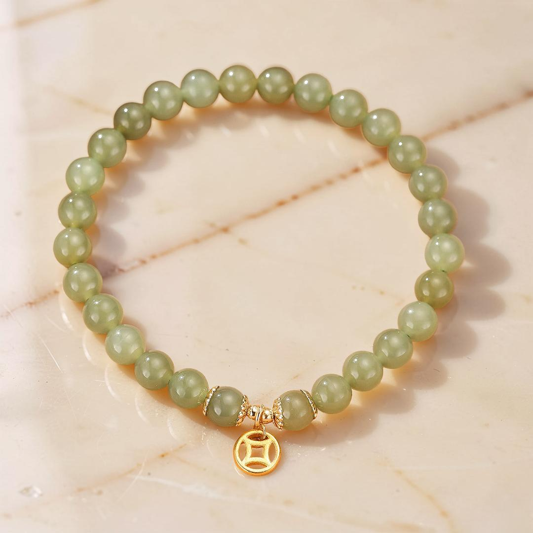 Bracelet Jade – Paix Intérieure, Argent Plaqué Or 14K