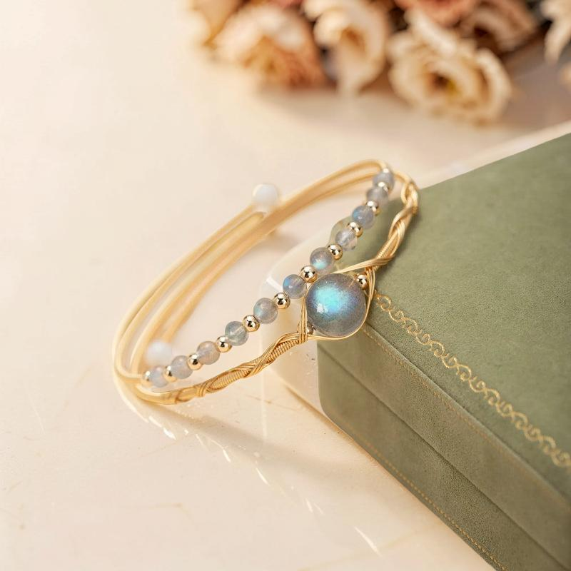 Bracelet Labradorite – Clair de Lune, Plaqué Or
