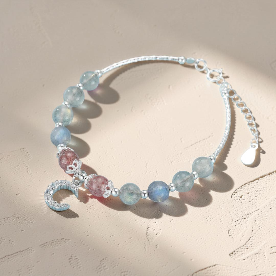 Bracelet Labradorite et Quartz Fraise – Enchantement Rosé, Argent