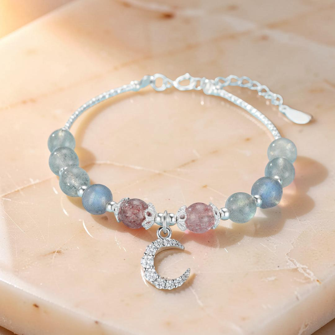 Bracelet Labradorite et Quartz Fraise – Enchantement Rosé, Argent