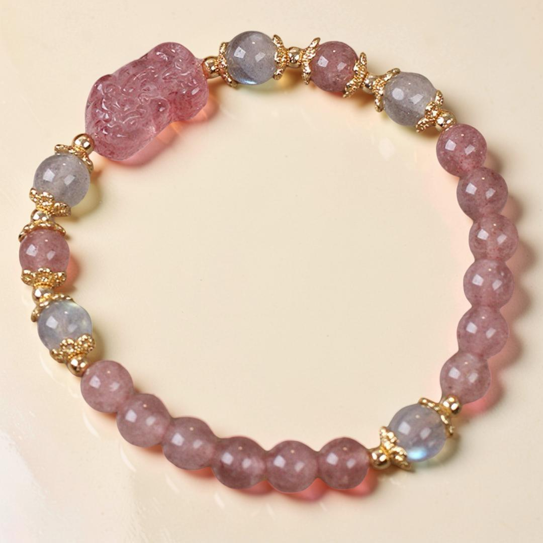 Bracelet Labradorite et Quartz Fraise – Protection PiXiu