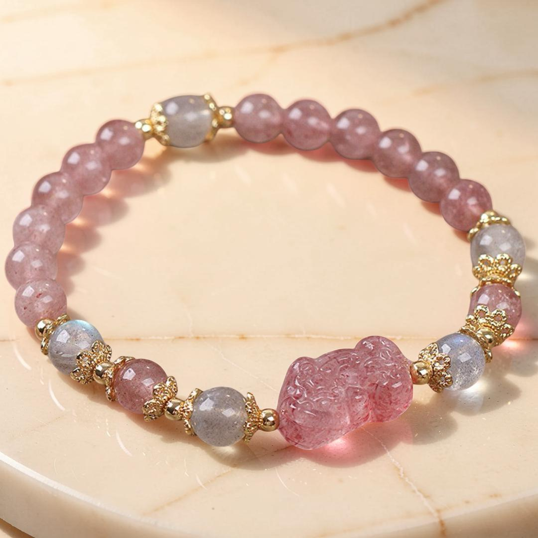 Bracelet Labradorite et Quartz Fraise – Protection PiXiu