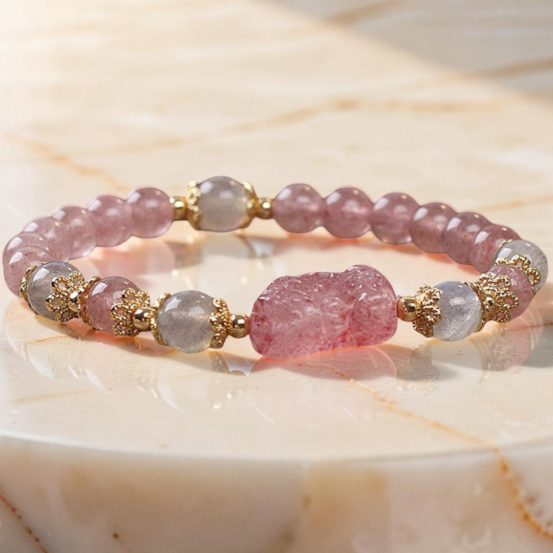 Bracelet Labradorite et Quartz Fraise – Protection PiXiu