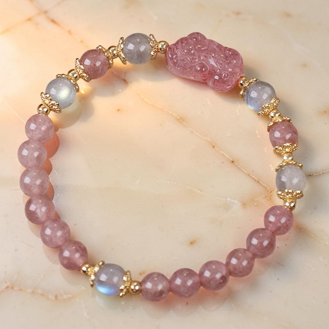 Bracelet Labradorite et Quartz Fraise – Protection PiXiu