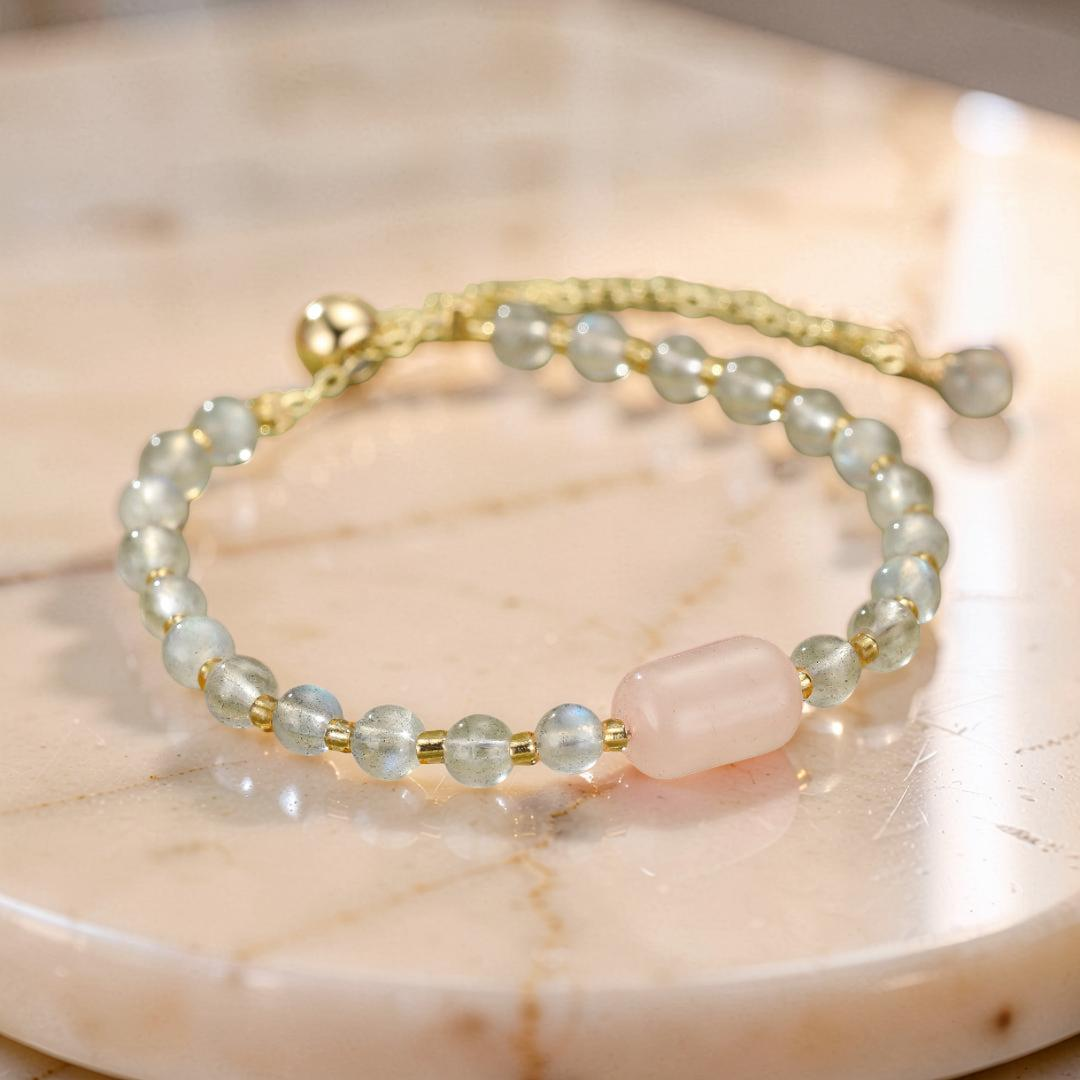 Bracelet Labradorite et Quartz Rose – Reflet Intérieur
