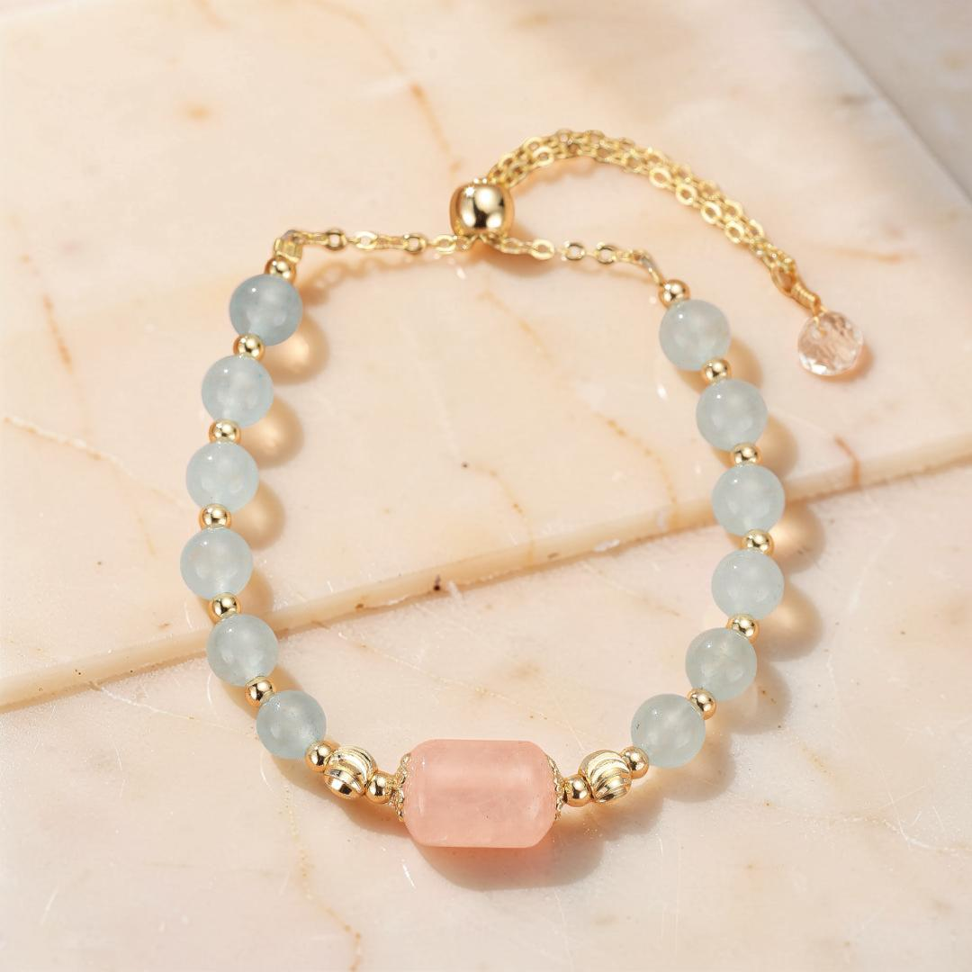 Bracelet Aigue-marine et Quartz Rose – Douceur Éthérée