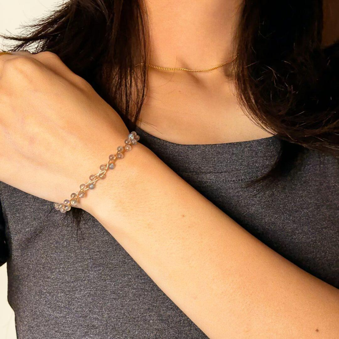 Bracelet Labradorite - Luna, Argent Plaqué Or