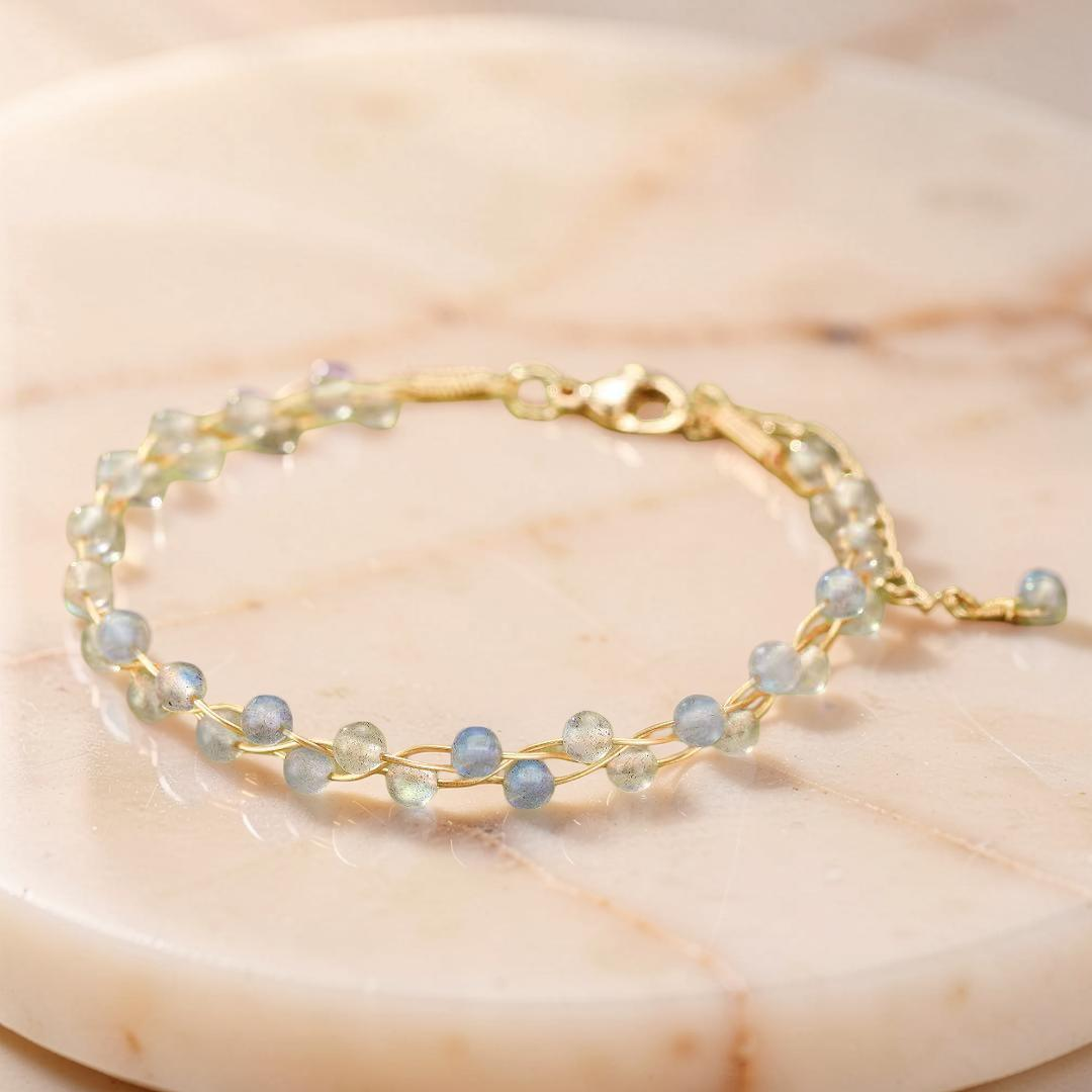 Bracelet Labradorite - Luna, Argent Plaqué Or