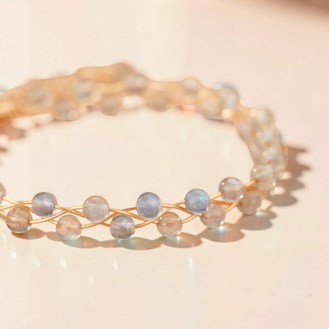 Bracelet Labradorite - Luna, Argent Plaqué Or
