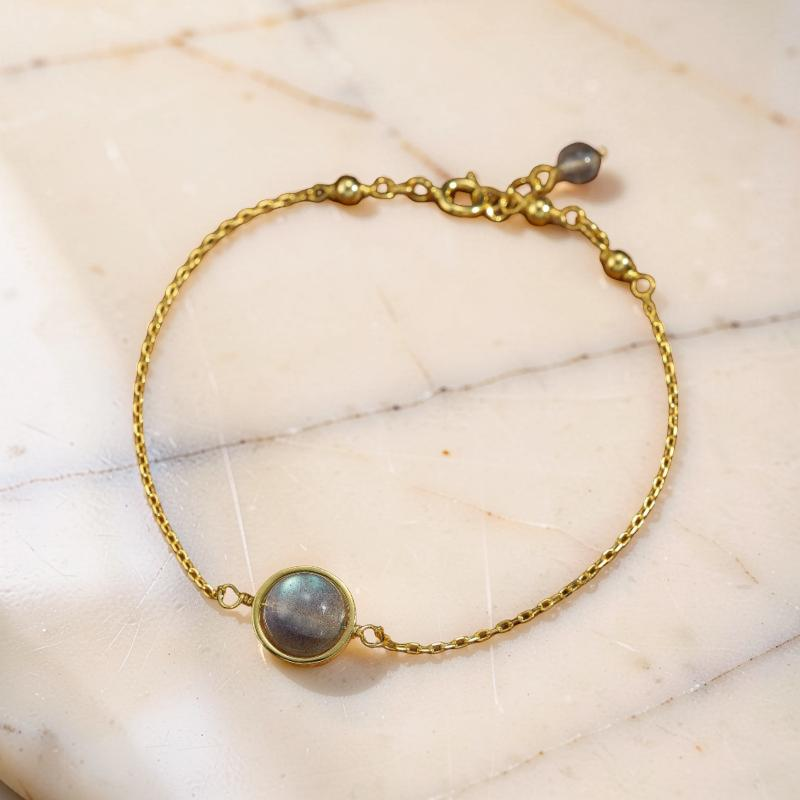 Bracelet Labradorite – Mystère, Argent Plaqué Or