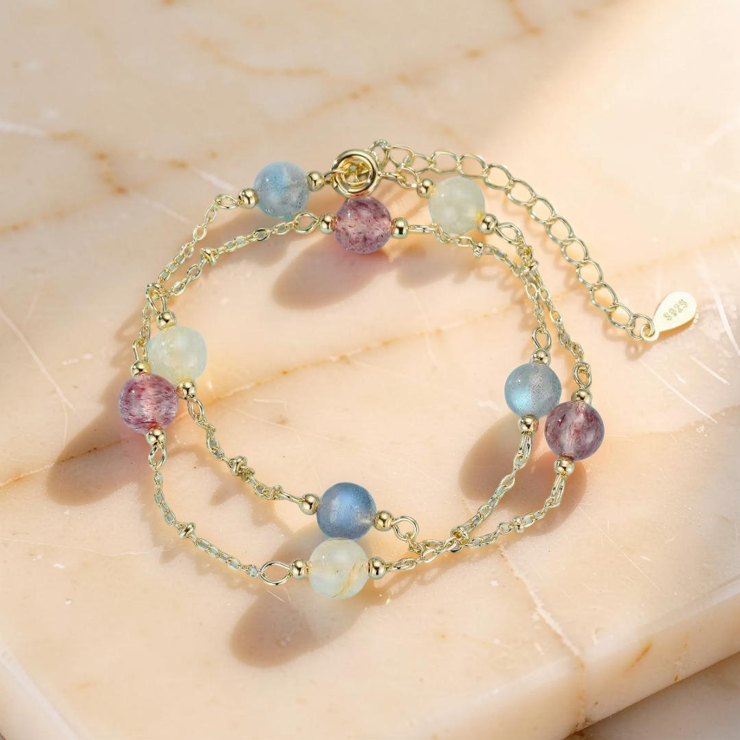 Bracelet Labradorite, Quartz Fraise et Citrine – Murmure Céleste