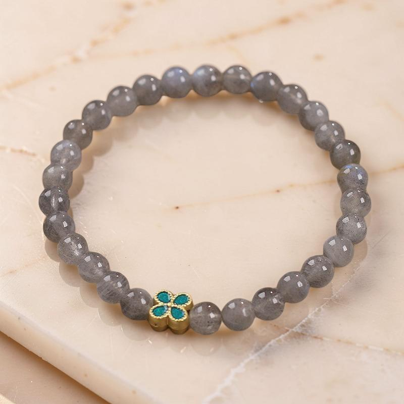 Bracelet Labradorite Trèfle à Quatre Feuilles – Chance et Apaisement
