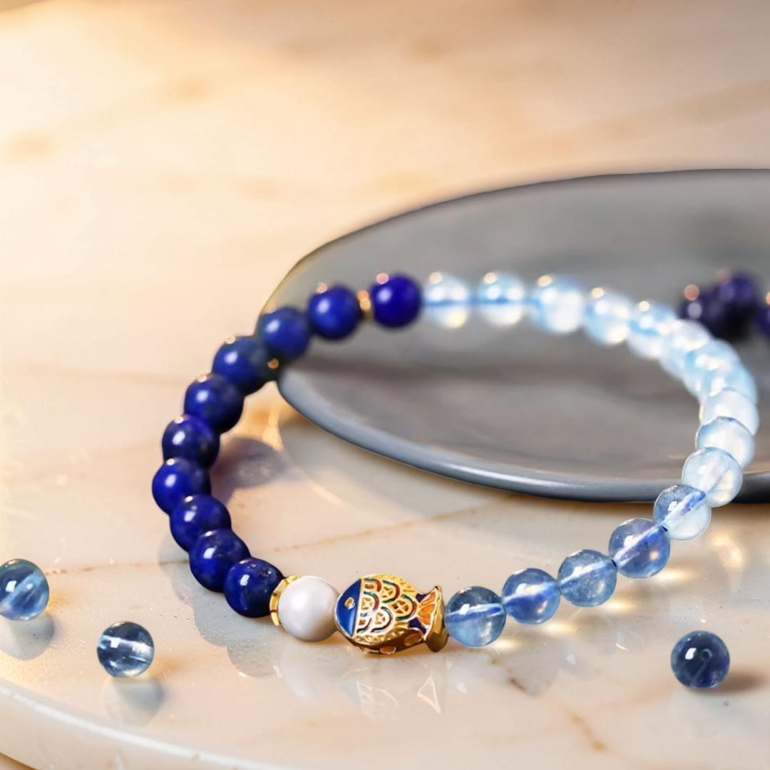 Bracelet Lapis Lazuli et Aigue Marine - Poisson de Bonheur