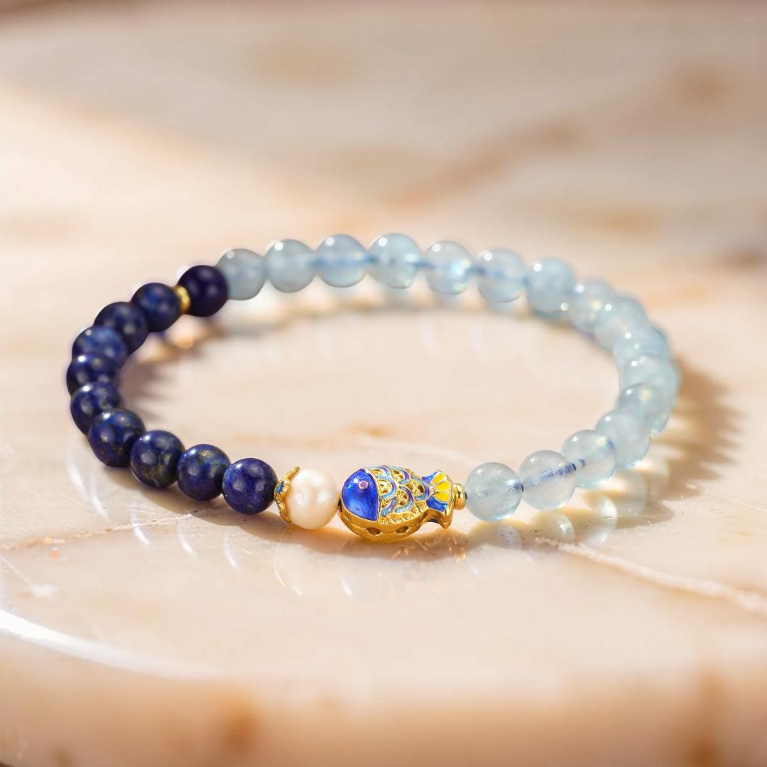 Bracelet Lapis Lazuli et Aigue Marine - Poisson de Bonheur