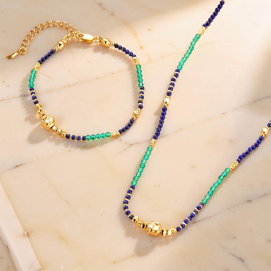 Bracelet Lapis-Lazuli – Main Protectrice, Argent Plaqué Or