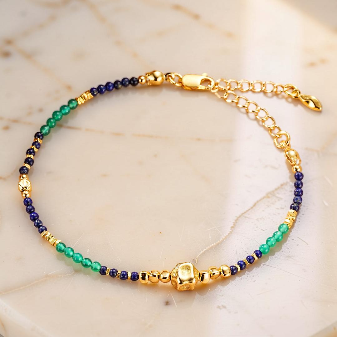 Bracelet Lapis-Lazuli – Main Protectrice, Argent Plaqué Or