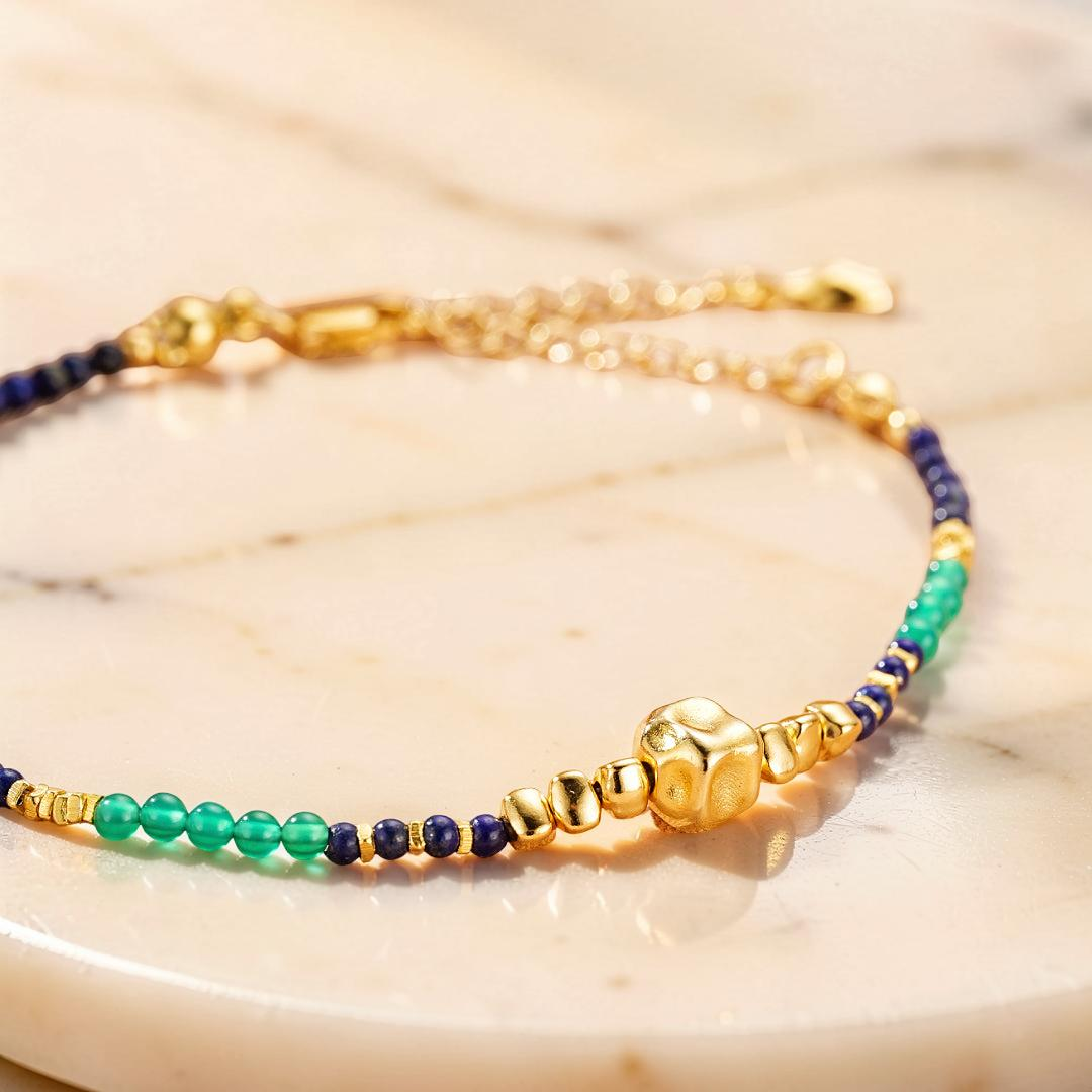 Bracelet Lapis-Lazuli – Main Protectrice, Argent Plaqué Or