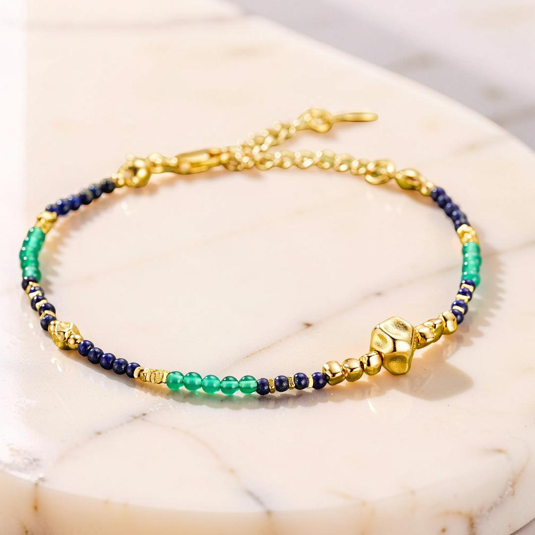 Bracelet Lapis-Lazuli – Main Protectrice, Argent Plaqué Or