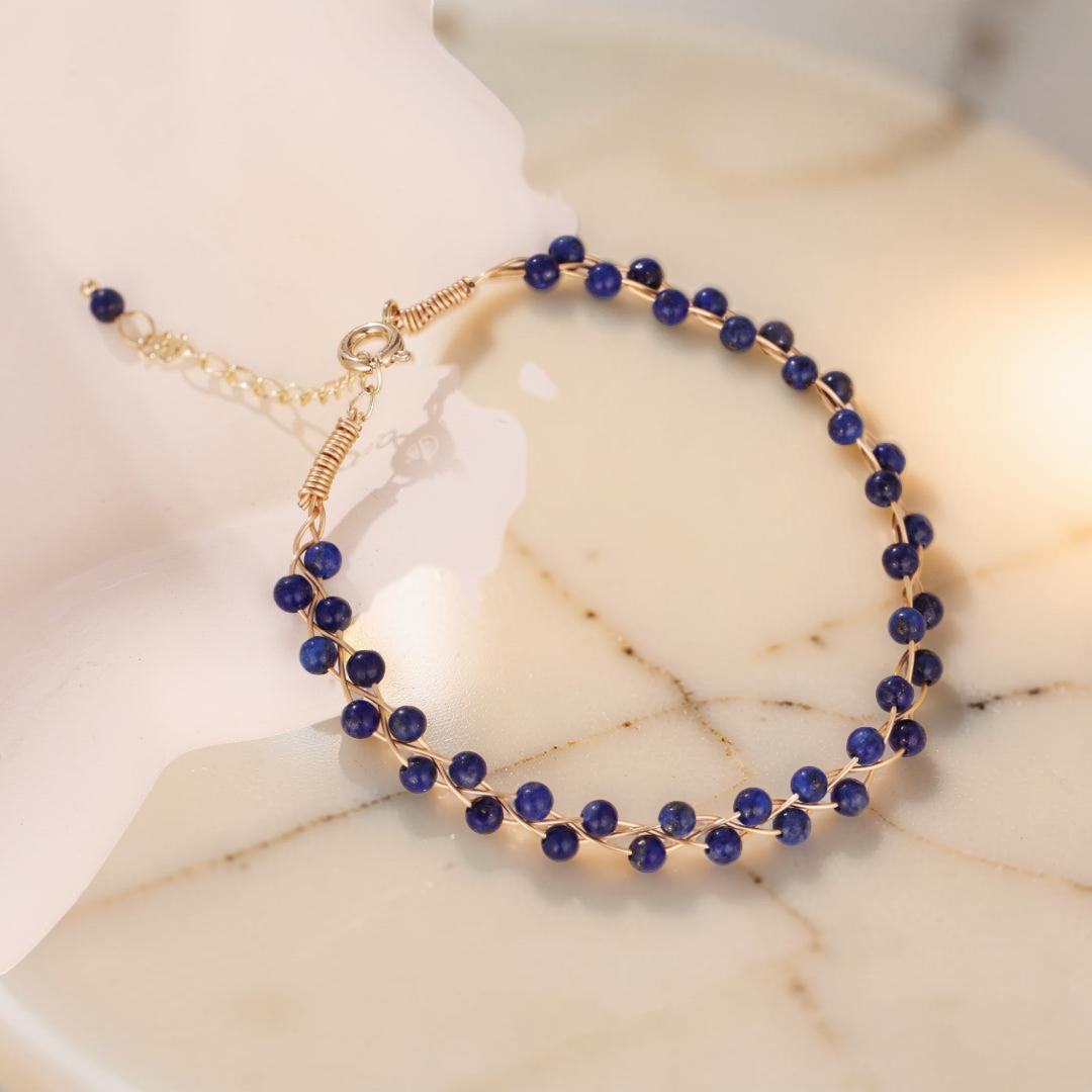 Bracelet Lapis Lazuli – Vague Céleste, Plaqué Or
